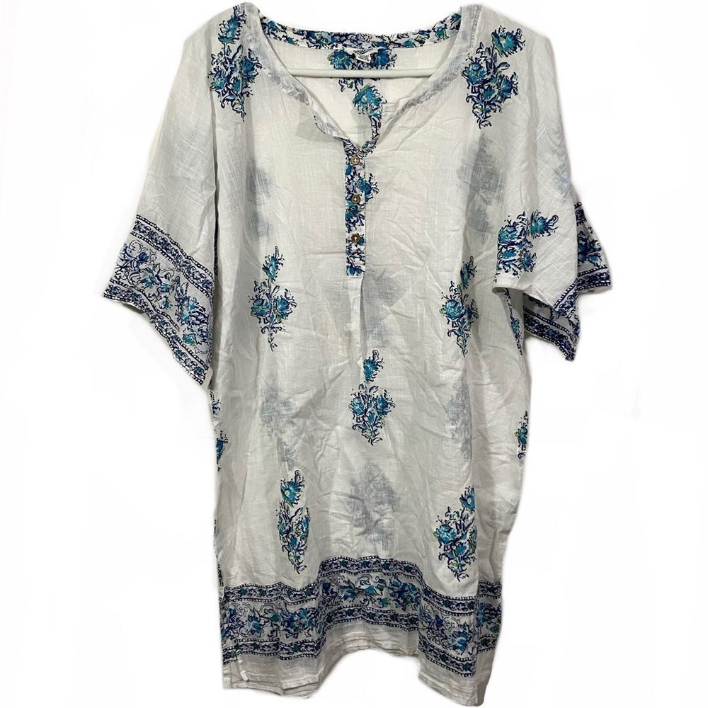 Lucky Brand Boho Patterned Splut Neck Blouse
